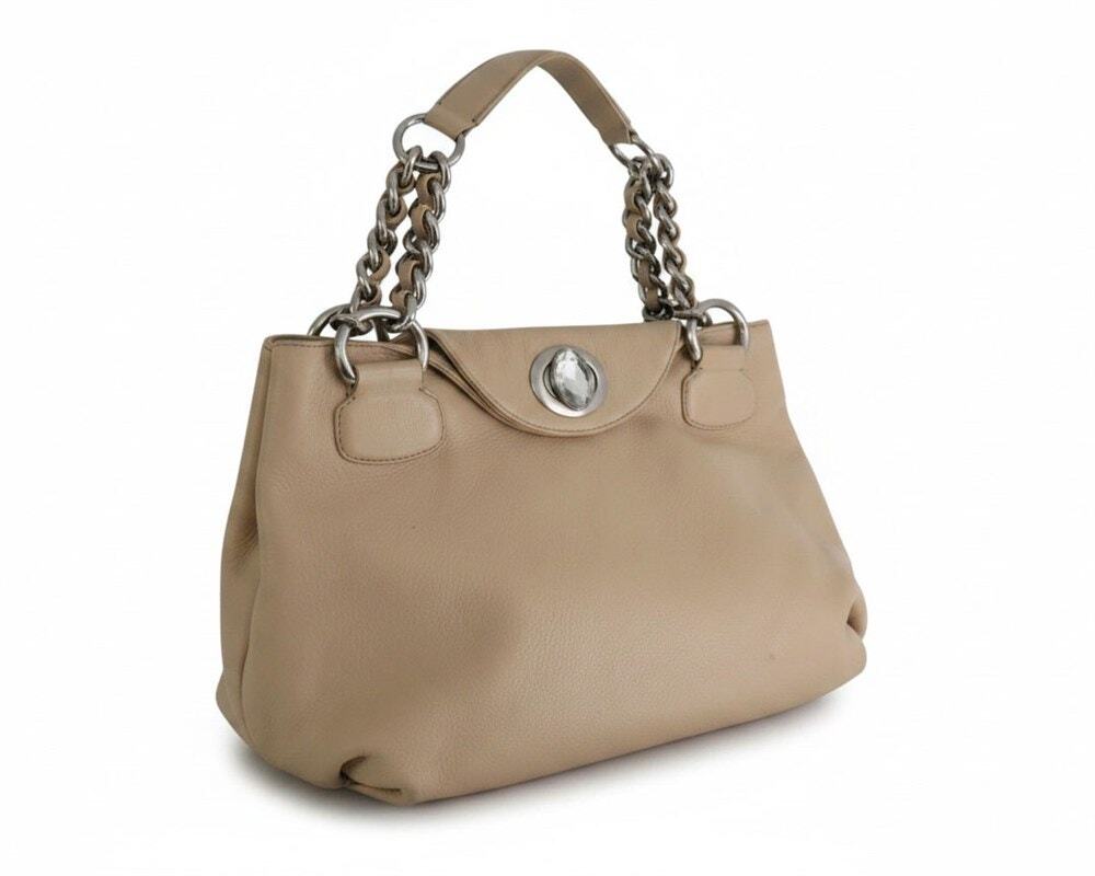 CETTU Italian Beige Pebbled Leather Chain Bag Slouchy Tote W/ Dustbag